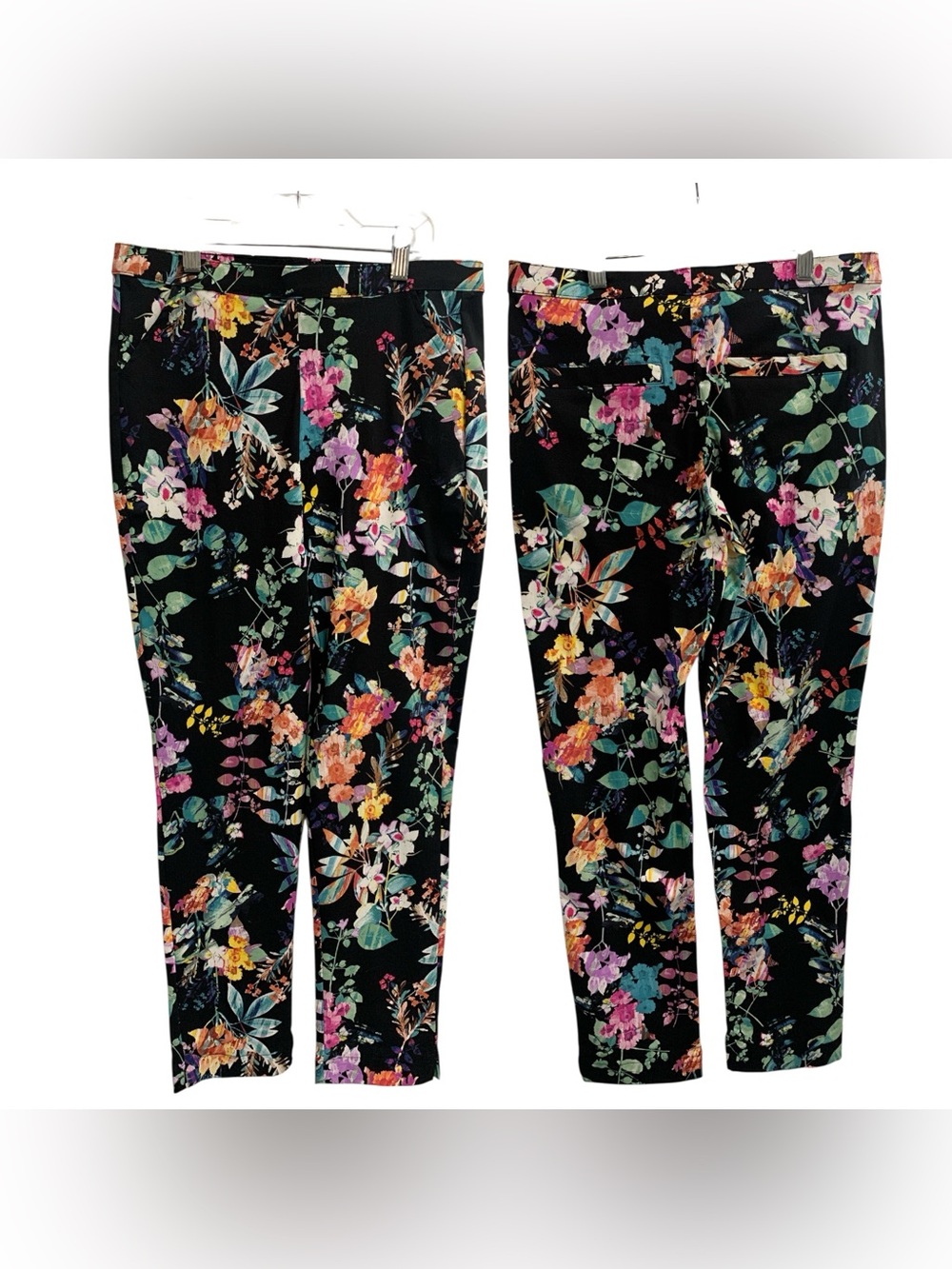 Orange Fashion Village Floral Cropped Pull-On Pants in Black Size M